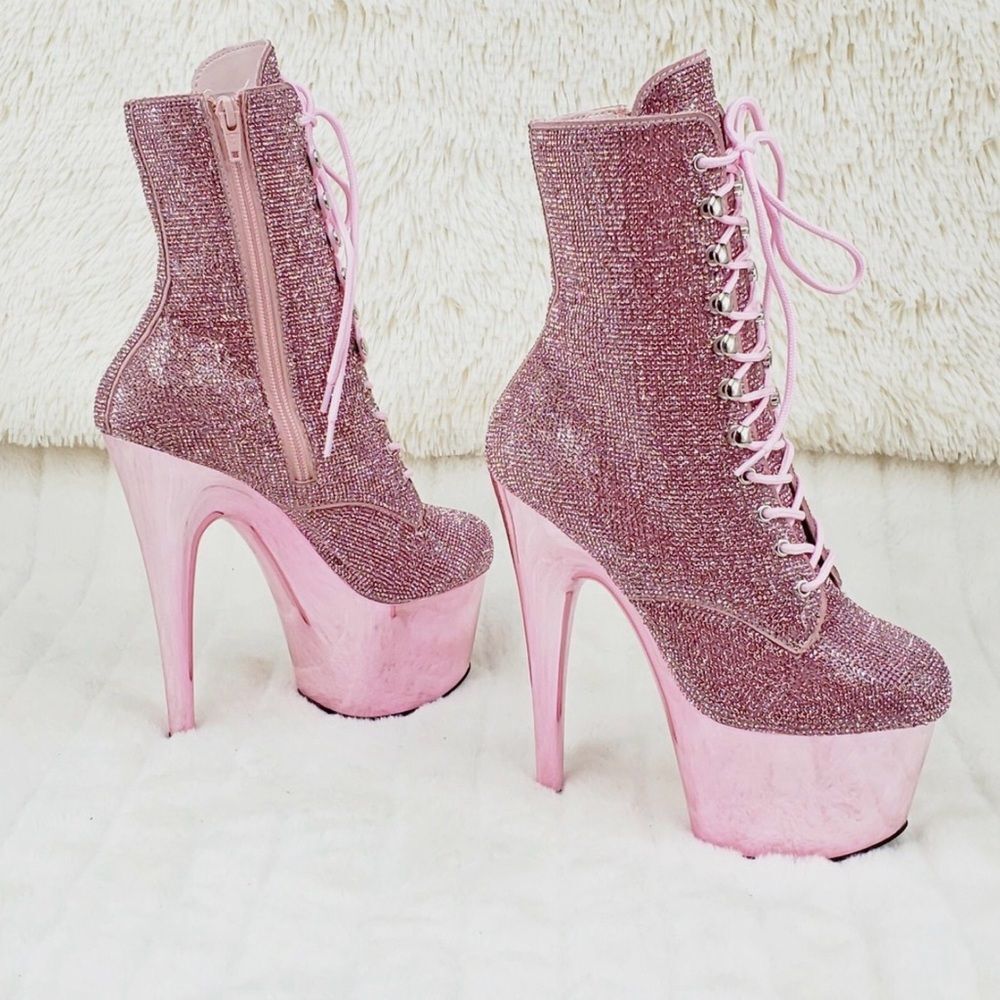 New Glitter Pink Crystal  Platform lace  Boots